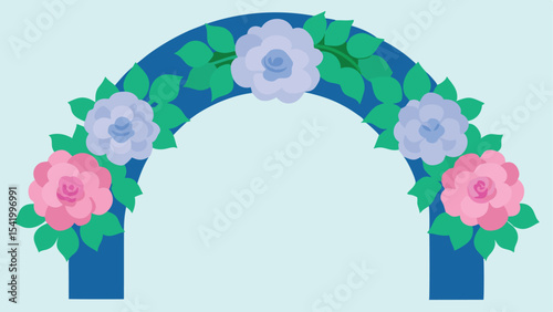 Floral archway design with colorful roses and green leaves suitable for various applications