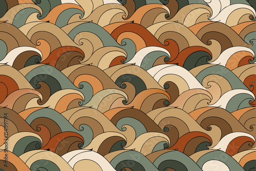 Wave seamless pattern design, Japanese and Chinese style concept