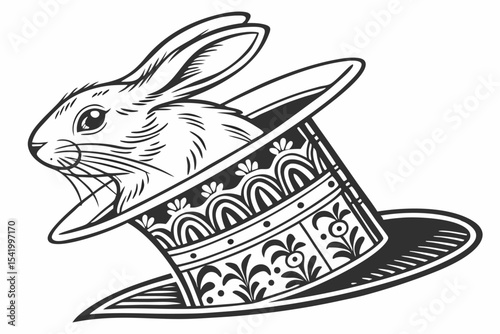 Engraved Wonder: Rabbit on Magician’s Hat
