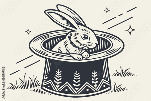 Engraved Wonder: Rabbit on Magician’s Hat
