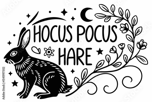 Hocus Pocus Hare: Engraved Illusion in Black & White
