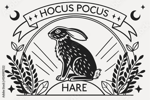 Hocus Pocus Hare: Engraved Illusion in Black & White
