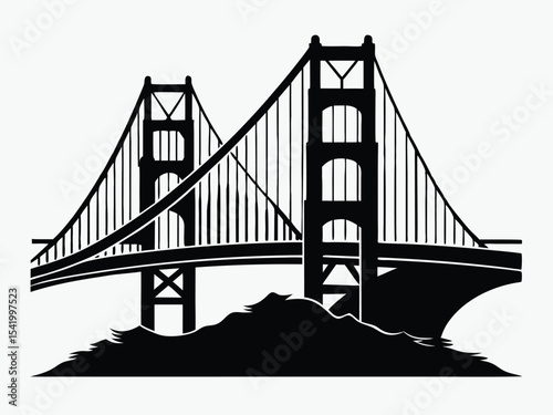 black and white golden gate bridge silhouette in San Francisco, vector illustration on white background