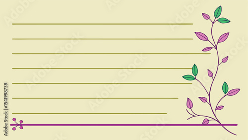 Floral botanical stationary design with lined paper aesthetic for creative projects