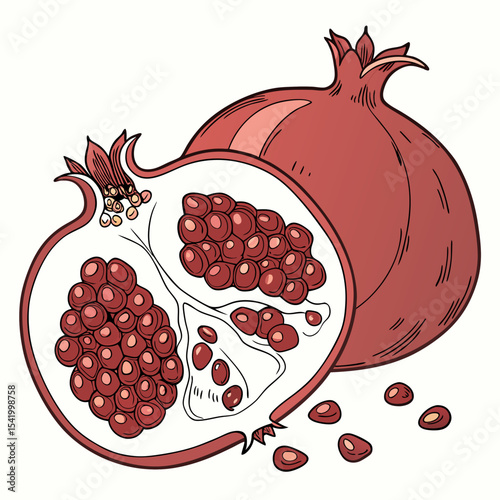 Pomegranate Cross-Section with Detailed Seeds 