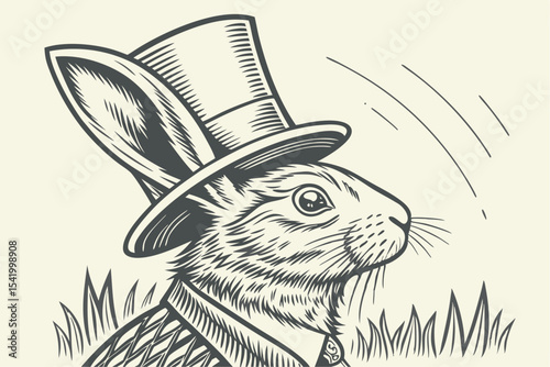 Vintage Magic: Rabbit and Top Hat Engraving
