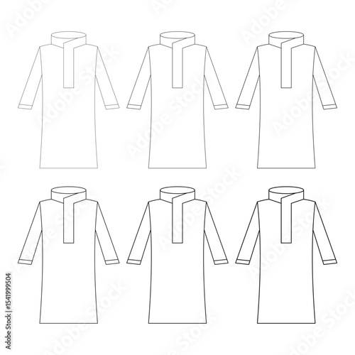 Islamic Thobe Line Art Set, Minimalist Jubba/Kandura Outline Illustrations for Men’s Traditional Wear