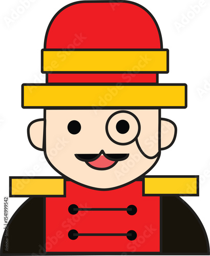 Classic Toy Soldier Vector Illustration in Red Uniform with Monocle and Hat for Christmas, Holiday, and Carnival Themes