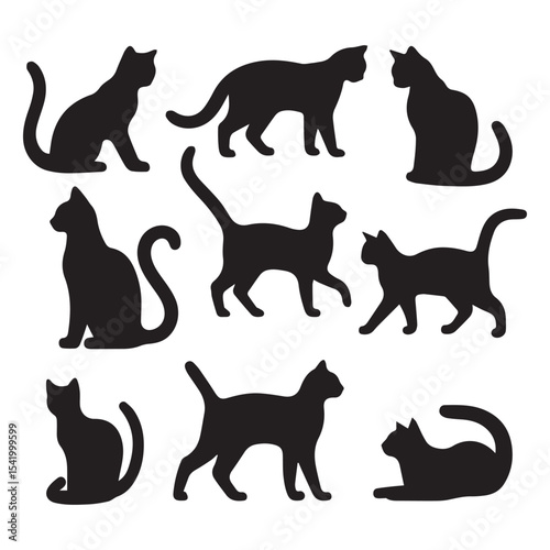 Cats silhouette in different poses