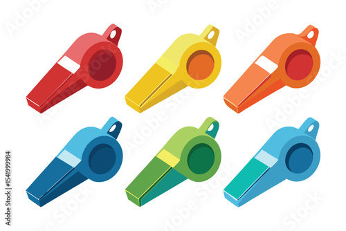 six different whistle vector illustration on white background