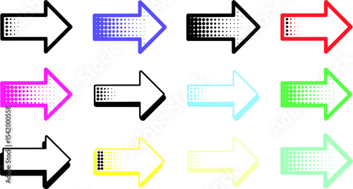 Arrow vector set black and white halftone arrows direction sign pointer navigation graphic design elements 100 px editable stock vector illustration