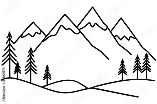 skiing in the mountains line art vector on white background