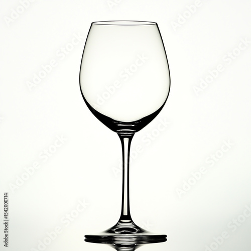 High key studio image of a wine glass with a white background. The silhouette of the glass is lightning up due to flash light.