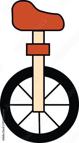 Minimalist Vector Illustration of a Single-Wheel Unicycle with Red Saddle for Circus, Transportation, and Balance Training Concepts