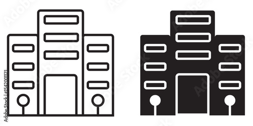 Building icon black and outline. Vector illustration.