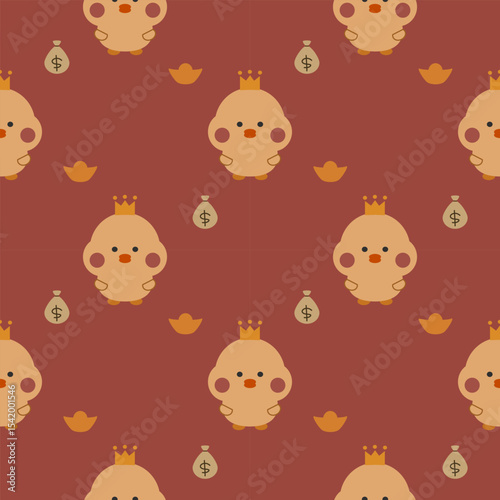 Duck rich cartoon so cute. On monkey red background. Pattern seamless vector illustration. 