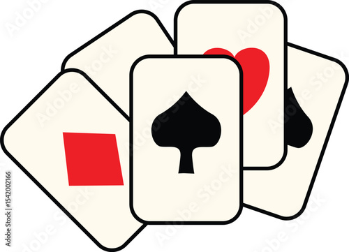 Flat Vector Illustration of Playing Cards with Suits Spade, Heart, Diamond, and Club for Casino, Game, and Entertainment Design Use