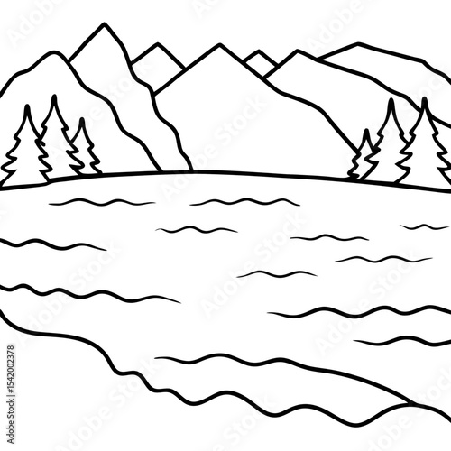 Frozen Lake line art vector
