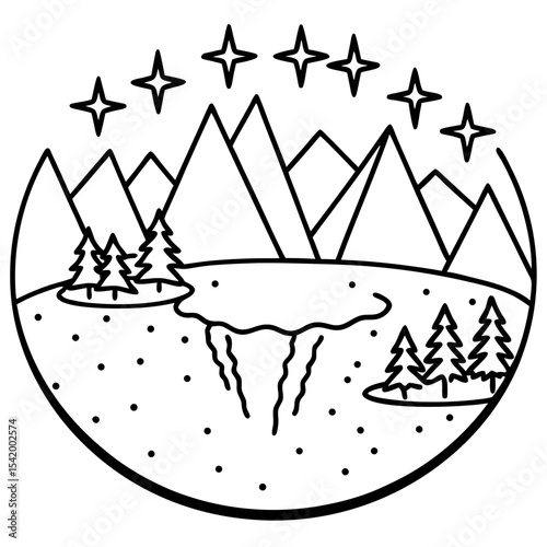 Frozen Lake line art vector