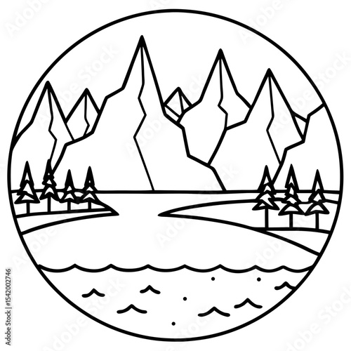Frozen Lake line art vector