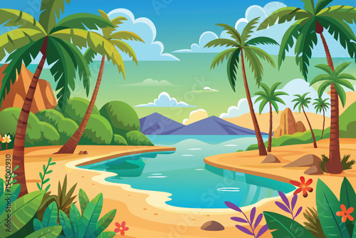 tropical island with palm trees vector illustration