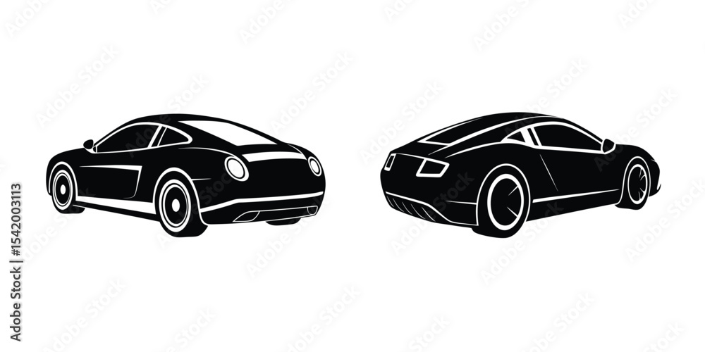 Obraz premium Silhouette Illustration Featuring a Sleek Sports Car Sliding in Three-Quarter Rear View on White Background