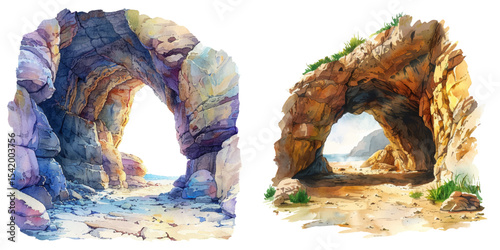 cave watercolor vector illustration