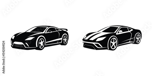 Concept showing an aggressive sports car in three-quarter perspective racing Silhouette on White Background
