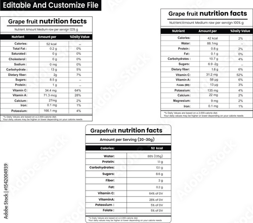 Grape fruit nutrition facts, Supplement Facts