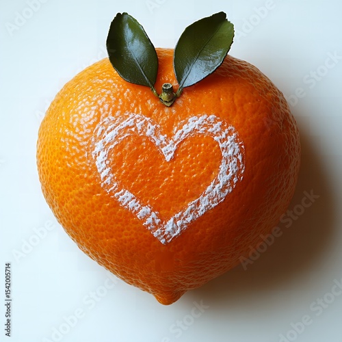 Orange with Heart Shape Design Fresh Citrus Fruit with Love Symbol