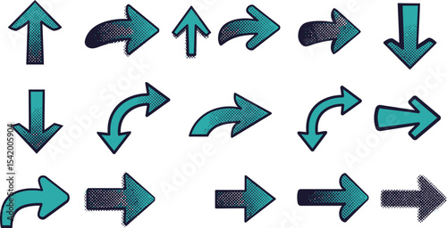 Vector arrows collection set of different directions up down left right curve turquoise blue illustration editable stock vector illustration