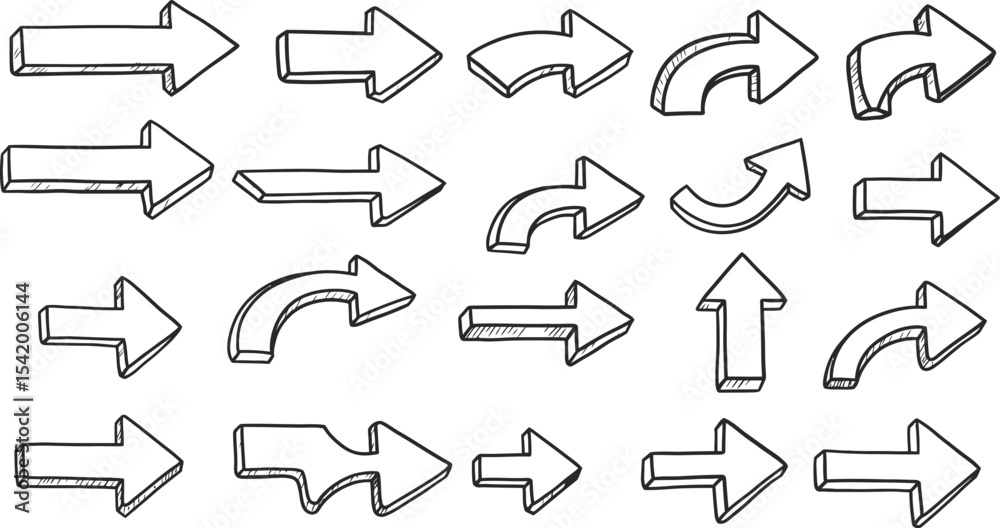 Arrow graphic collection vector illustration design set direction symbol navigation guide sign 3d pointer editable stock vector illustration