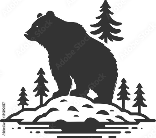 Black silhouette illustration of a polar bear vector drawing