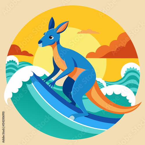 Kangaroo Surfing Waves at a Beach Illustration