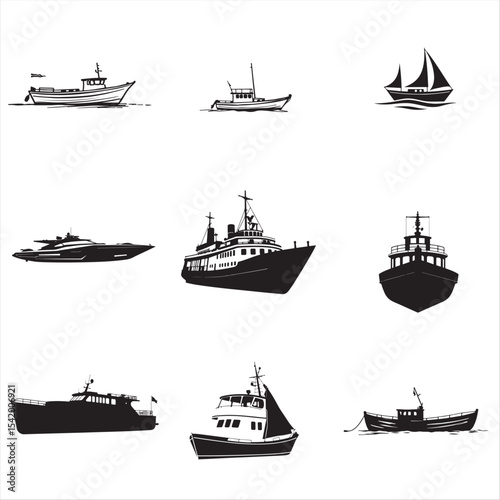 set of vector silhouettes of boats