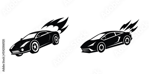Luxurious Sports Car Low Angle View Blasting Off Silhouette on White Background