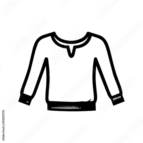 A handdrawnstyle black outline of a longsleeved sweater with cuffs and a Vneck