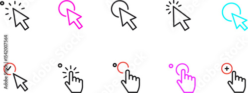Minimalist cursor states pack vector icons set for ui design mouse pointer default click loading disabled 100 editable stock vector illustration