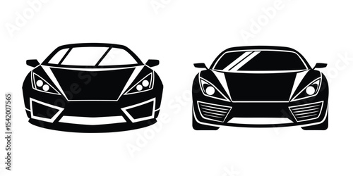 Modern look at a dynamic sports car front angle charging ahead Flat Silhouette on White Background