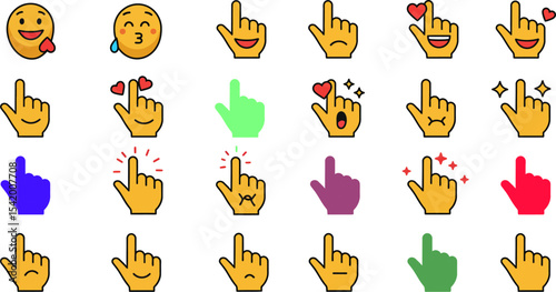 Emojis hand cursor vector set illustration design for web and app ui design click select pointer touch 100 editable stock vector illustration