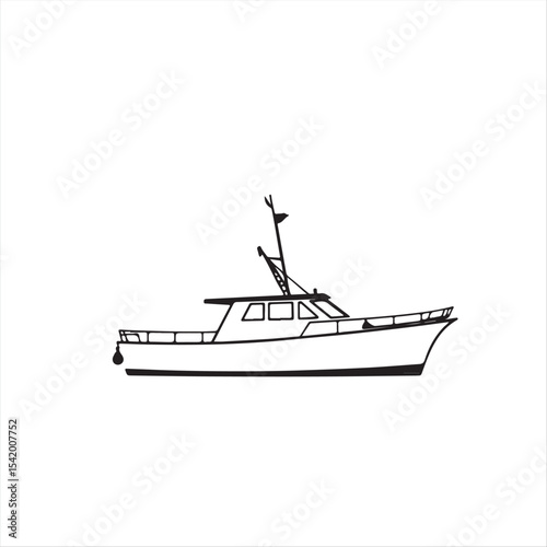 High-resolution stock photo a clean, high-resolution image of a classic boat silhouette, vector style, in black and white.  The image possesses an elegant, timeless feel, perfect for commercial use.