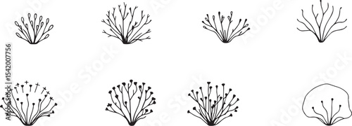 A set of shrubs and trees. Hand drawn vector illustration