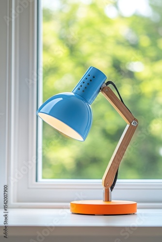 Blue Desk Lamp with Wooden Arm