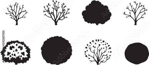 A set of shrubs and trees. Hand drawn vector illustration