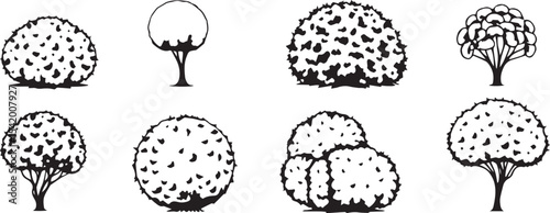 A set of shrubs and trees. Hand drawn vector illustration