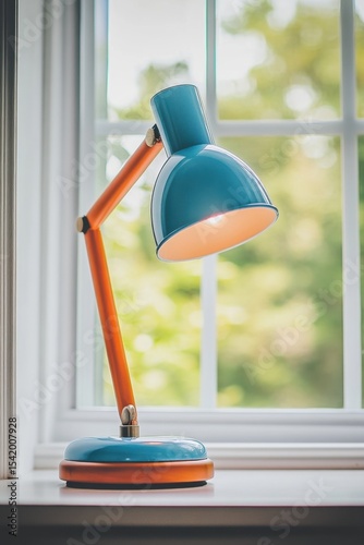 Blue Desk Lamp on Window Sill