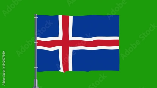 Iceland Flag with Transparent Background, Iceland Flag Waving Video On Green Screen 