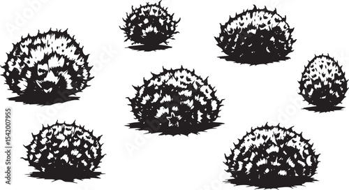 A set of shrubs and trees. Hand drawn vector illustration