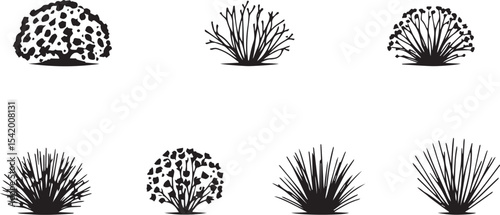A set of shrubs and trees. Hand drawn vector illustration