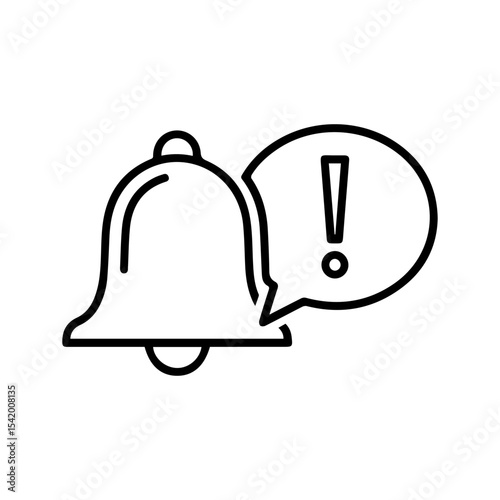 A line drawing of a bell next to a speech bubble with an exclamation point inside